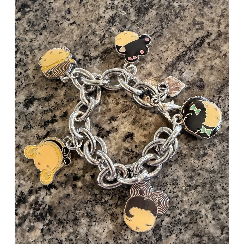 Vintage Gwen Stefani Harajuku Lovers Charm Bracelet Silver Tone Enamel Y2K